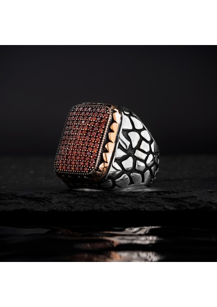 925 Ayar Gümüş Erkek Yüzük Mini Tane Zirkon Taşlı Desenli Yüksek Kaliteli Takı