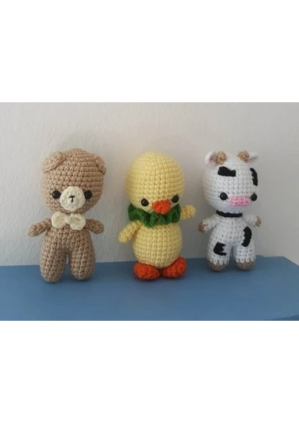 Design By Oykum designbyoykum 3'lü Minik Amigurumi Oyuncaklar (Inek+Civciv+Ayıcık)