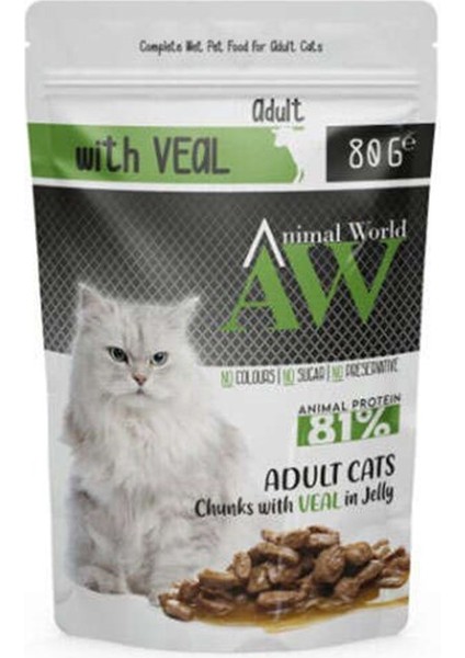 Pets Animal World Hassas Sindirim Sos Içinde Parça Sığır Etli Yetişkin Kedi Pouch Mama 80 gr 6 Adet