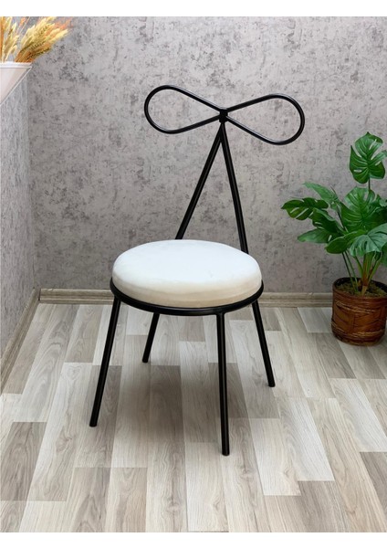 Bisandalye 1 Adet 45 cm Siyah Metal Beyaz Kumaş Fiyonk Makyaj Sandalye Mutfak Sandalye Butik Sandalye fiyatları