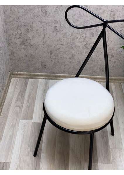 Bisandalye 1 Adet 45 cm Siyah Metal Beyaz Kumaş Fiyonk Makyaj Sandalye Mutfak Sandalye Butik Sandalye modelleri