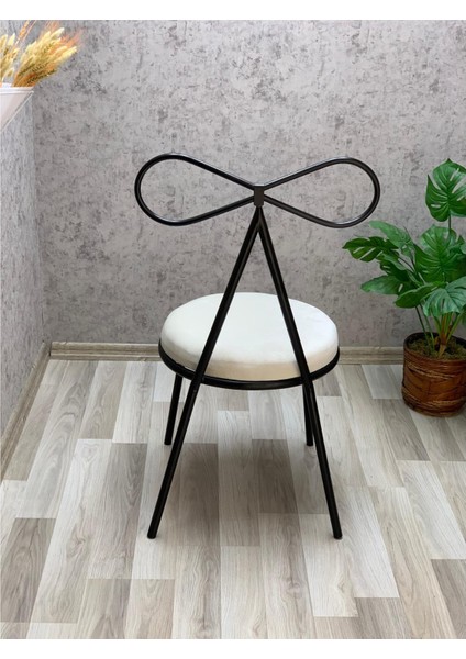 Bisandalye 1 Adet 45 cm Siyah Metal Beyaz Kumaş Fiyonk Makyaj Sandalye Mutfak Sandalye Butik Sandalye fırsatları