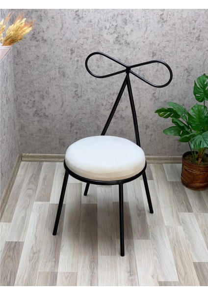 Bisandalye 1 Adet 45 cm Siyah Metal Beyaz Kumaş Fiyonk Makyaj Sandalye Mutfak Sandalye Butik Sandalye indirimleri