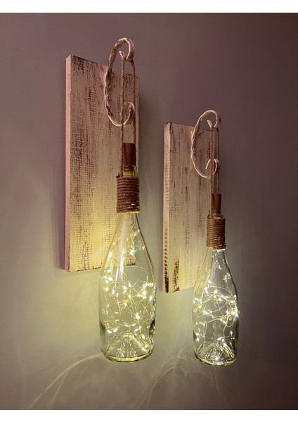 Tıpa Peri LED Işıklı Krem Kahve Cam Şampanya Şişesi Duvar Aplik 2'li Set