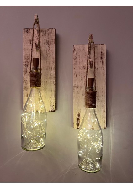 Tıpa Peri LED Işıklı Krem Kahve Cam Şampanya Şişesi Duvar Aplik 2'li Set fiyatları
