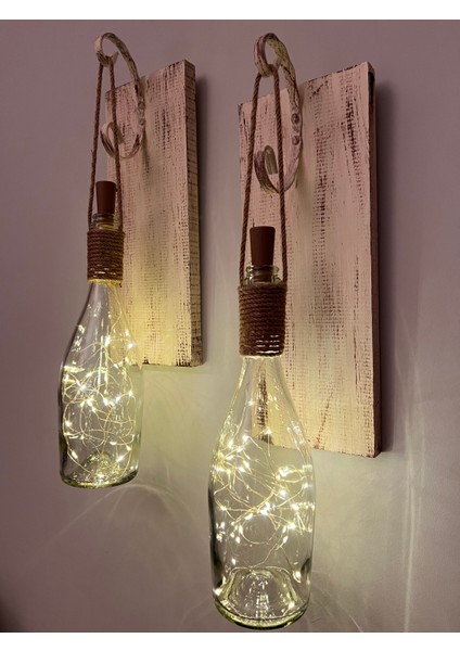 Tıpa Peri LED Işıklı Krem Kahve Cam Şampanya Şişesi Duvar Aplik 2'li Set modelleri