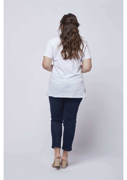 21305 Kısa Kollu Büyük Beden Lakost Kumaş T-Shirt Beyaz fiyatları