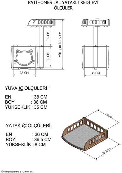 Patihomes XL Lâl Yataklı Tırmalamalı Kedi Evi Bej