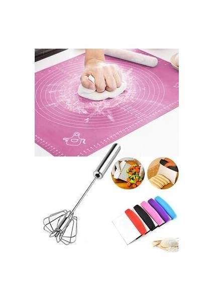 Büyük Boy Silikon Hamur Açma Matı 60X45CM Otomatik Çırpıcı Hamur Kesme Spatulası