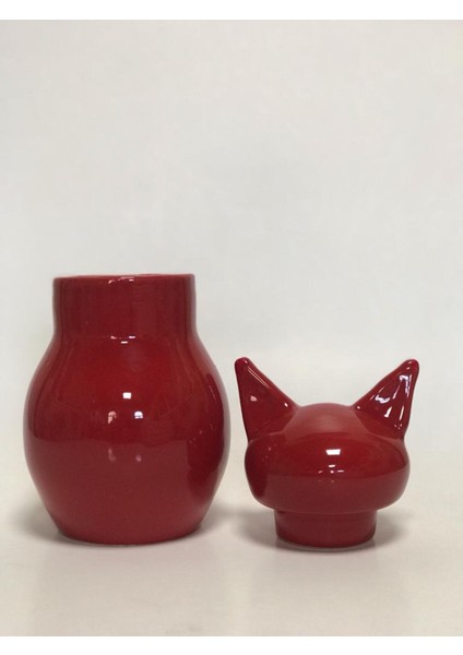 Kedi Temalı Vazo Kırmızı