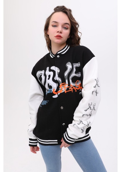 Unisex Oversize Limited Edition Baskılı Bomber Kolej Ceket