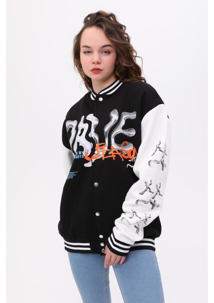 Unisex Oversize Limited Edition Baskılı Bomber Kolej Ceket