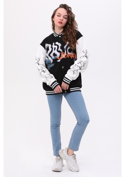 Unisex Oversize Limited Edition Baskılı Bomber Kolej Ceket