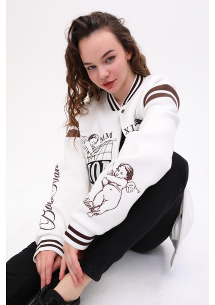 Unisex Oversize Limited Edition Ecru Homme Bomber Kolej Ceket modelleri