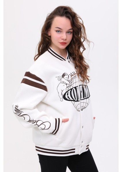 Unisex Oversize Limited Edition Ecru Homme Bomber Kolej Ceket indirimleri