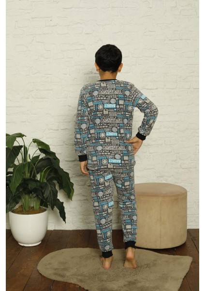Erkek Çocuk 1027 Desenli Polar Pijama Takımı Gri