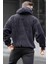 Siyah Peluş Over Fit Kapüşonlu Fermuarlı Erkek Sweatshirt 6049 2