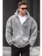 Gri Peluş Over Fit Kapüşonlu Fermuarlı Erkek Sweatshirt 6049 1