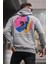 Boyalı Gri Kabartma Baskılı Kapüşonlu Sweatshirt 6042 1
