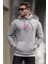 Boyalı Gri Kabartma Baskılı Kapüşonlu Sweatshirt 6042 2
