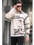 Bej Baskılı Kapüşonlu Sweatshirt 5897 1