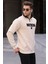 Açık Bej Baskılı Fermuar Detaylı Sweatshirt 6003 1