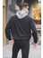 Siyah Kapüşonlu Desenli Sweatshirt 6022 2