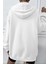 Kadin Ekru Kapüşonlu Fermuarlı 3 Üç Iplik Polar Kanguru Oversize Salaş Sweatshirt Zip Up Hoodie 2