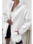 Kadin Ekru Kapüşonlu Fermuarlı 3 Üç Iplik Polar Kanguru Oversize Salaş Sweatshirt Zip Up Hoodie 3