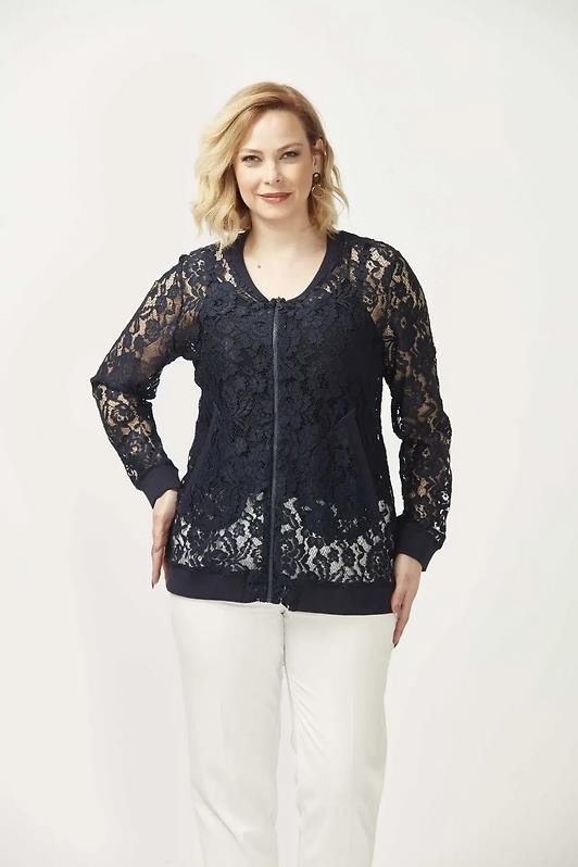 Moda Berray 4030 Dantel Fermuarlı Büyük Beden Ceket Lacivert görsel 3