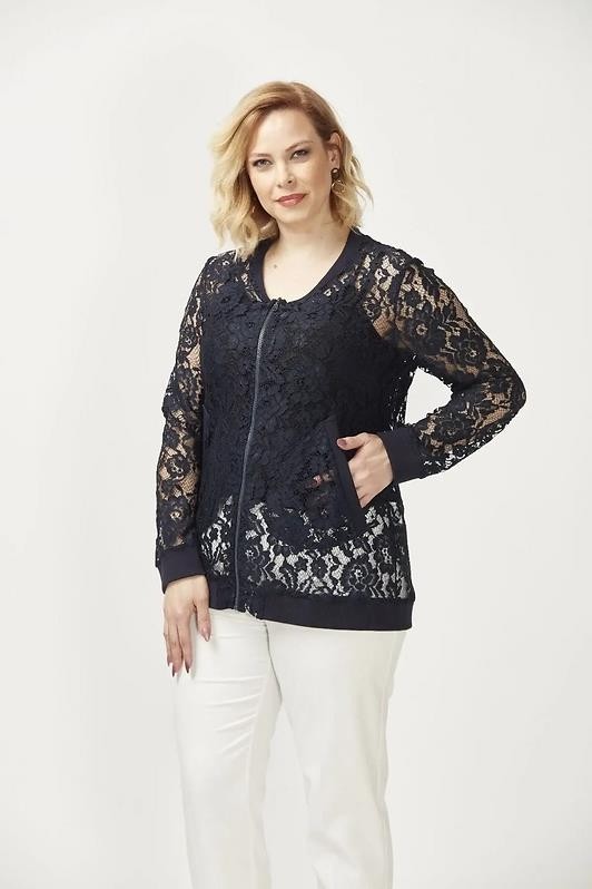 Moda Berray 4030 Dantel Fermuarlı Büyük Beden Ceket Lacivert görsel 4