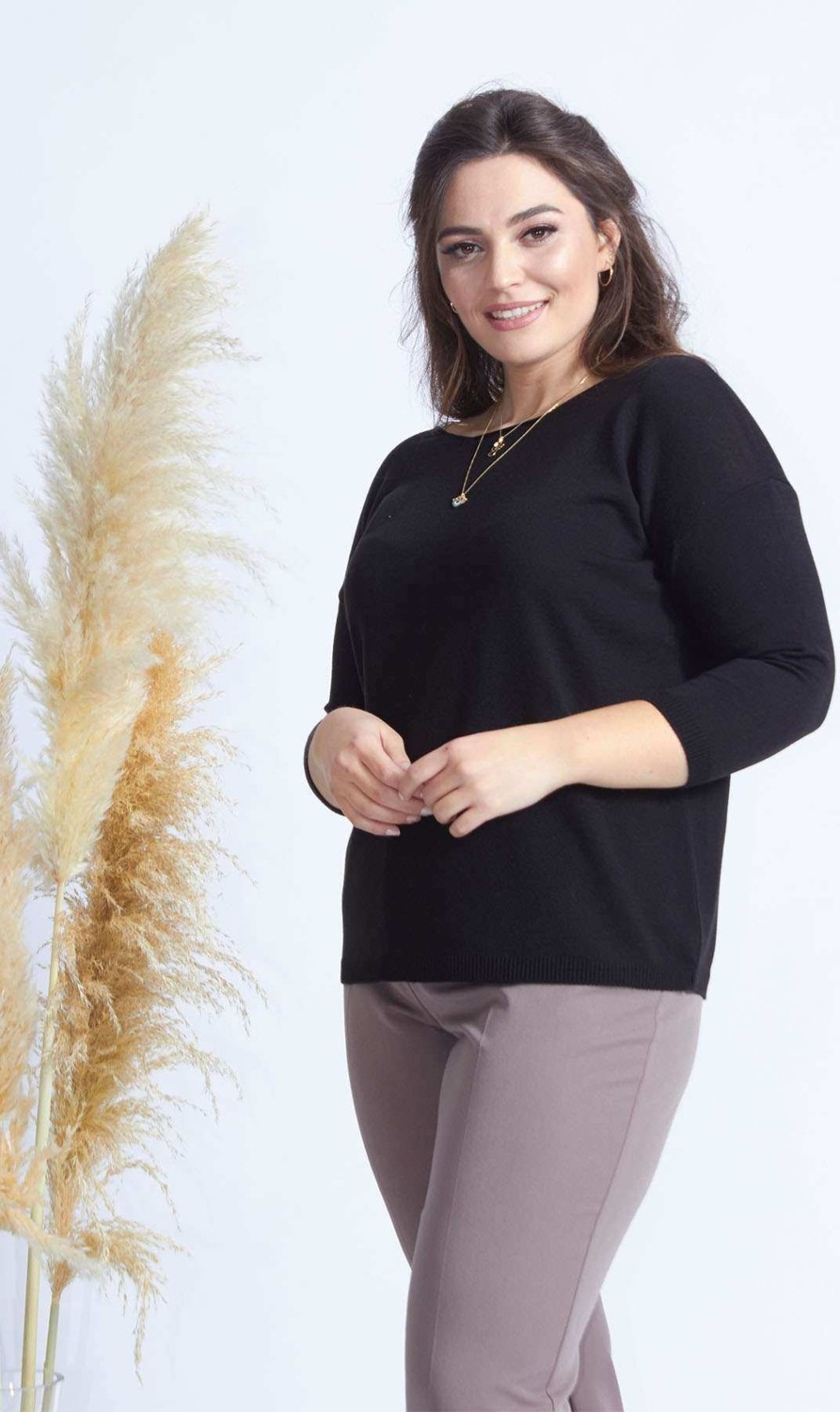 Moda Berray 4010 Siyah Truvakar Kol Büyük Beden Triko