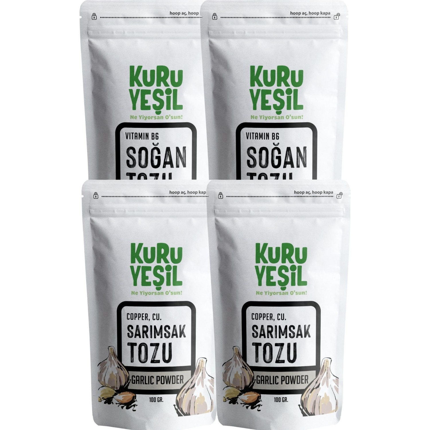 Kuru Yeşil Yerli Soğantozu 200gr Yerli Sarımsak Tozu 200 Gr Duble Paket Sebze Tozları Kuru 7738