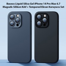 Baseus Liquid Silica Gel iPhone 14 Pro Max 6.7 Magsafe Silikon Kılıf + Tempered Ekran Koruyucu Set