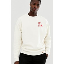 Marecash Oversize Hey Its Me Baskılı Beyaz Sweatshirt