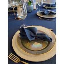 6 ad Keten Dokulu Dertsiz Simli Lacivert Peçete