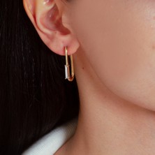 Adil İdil Kuyumculuk Dikdörtgen Baget Taş Detaylı Küpe