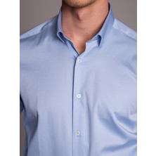 Dufy Mavi  Düz Erkek Gömlek - Ekstra Slim Fit-DU1999011017A