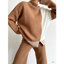 Rengamoda Kadın Yırtmaç Detay Bluz Bol Paça Pantolon Triko Alt Üst Takım (Renk Seçenekli)