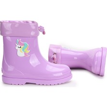 Igor Bimbi Unicornio Lila Çocuk Yağmur Çizmesi Kışlık Kullanım İçin Slip On Bağlama Özelliği