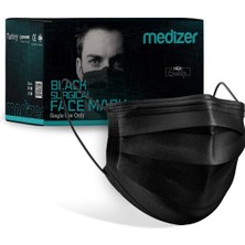 Medizer Meltblown Siyah Cerrahi Maske 100 Adet Burun Telli