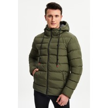 River Club Erkek Haki Polarlı Su Ve Rüzgar Geçirmez Kapüşonlu Kışlık Şişme Mont DM-190