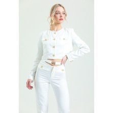 WAYNG Crop Blazer Ceket Yüksek Bel Boru Paça Kemerli Pantolon Kadın Takım Elbise Berceste