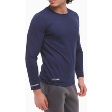 Ghassy Co. Erkek Uzun Kollu Egzersiz Tshirt Nefes Emici Özellikte Lacivert Polyester Kumaş XL