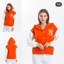 My Model Turuncu Ny Baskılı Önü Çıtçıtlı Kapüşonlu Sweat