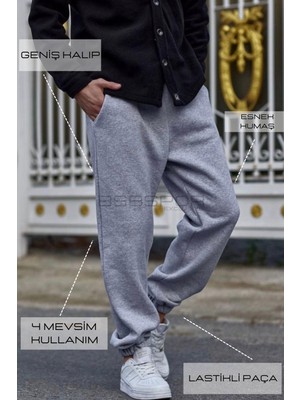 BSBSPOR 3 İplikİçi Şardonlu Gri Eşofman Oversize Jogger Geniş Kalıp Joggers Kalın Kumaşlı