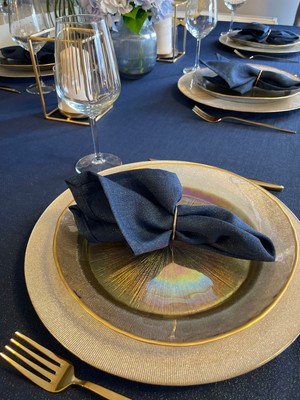 6 ad Keten Dokulu Dertsiz Simli Lacivert Peçete