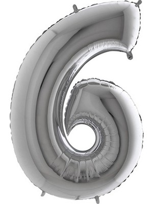 Rakam Balon 6 Rakamı Gümüş - 100 cm