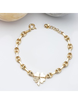 Tufanlar Kuyumculuk Altın Taşlı Yonca Zincir Bileklik