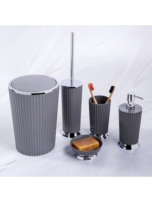 Primanova Nely Gri Banyo Seti Modern Stil Plastik Malzeme ile Şık Tasarım 5 Parça